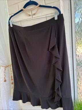 JEM Black Midi Skirt with Cascading Side Ruffle